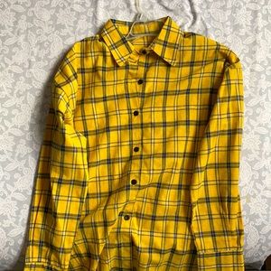 Yellow, blue plaid collared shirt